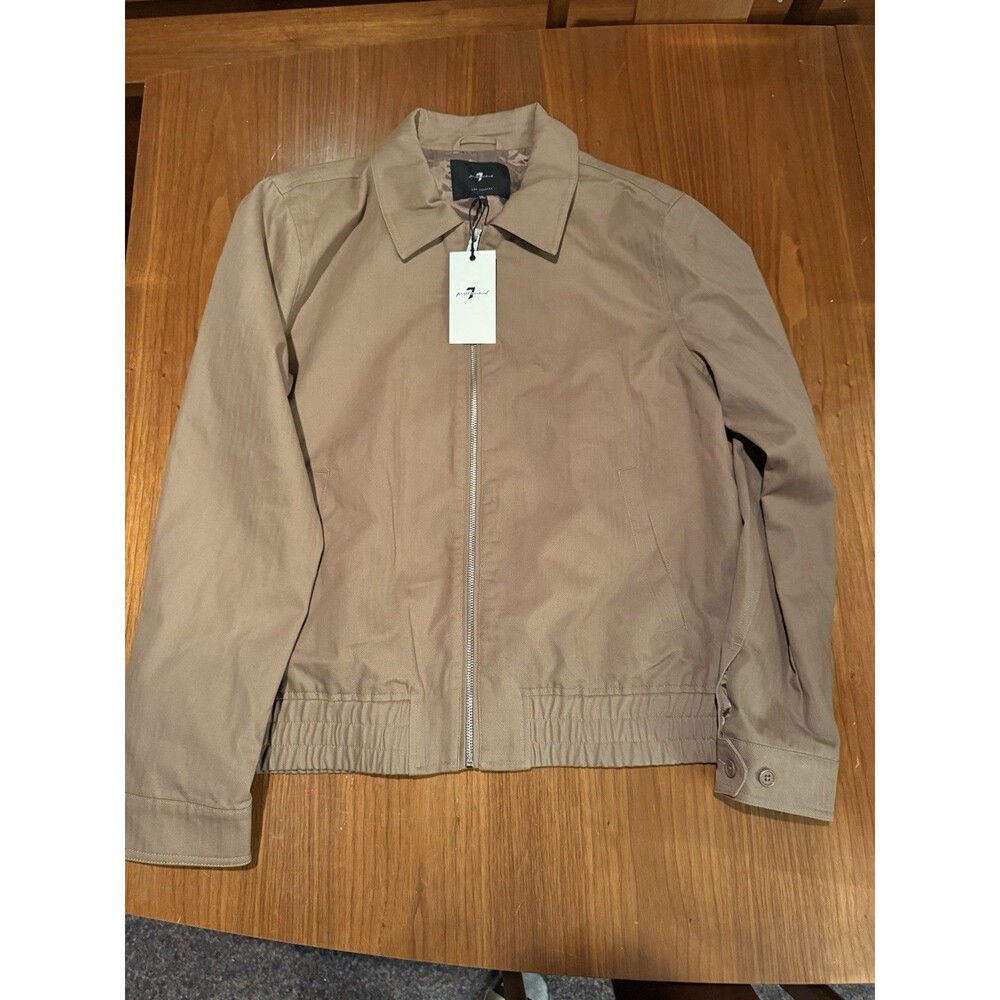 7 For All Mankind Brown Solid Bomber Light Jacket Full Zip Men Size L Canvas